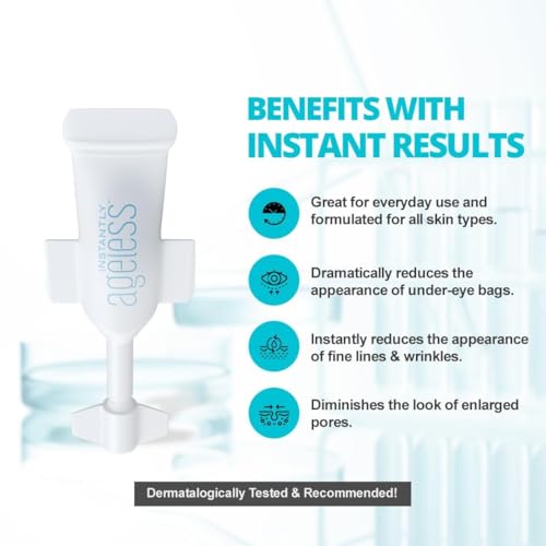 Instantly Ageless - Instant Face Lift Cream - Skin Care for Anti Aging Face Cream & Moisturizer with Vitamin C - Wrinkle Tightener - Instant Under Eye Bags Remover - Facelift in a Box of 25 Vials