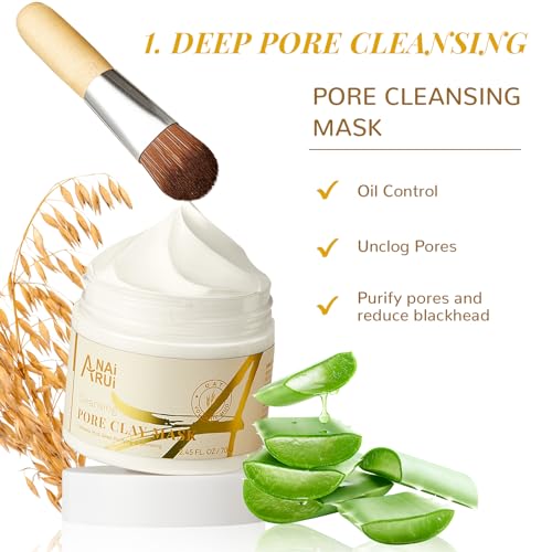 ANAI RUI 2 in-1 Pore SkinCare Set, Blackhead Remover Set, Pore Clay Mask+Pore Minimizing Serum,Clay Mask for Nose&Face, Pore Reducer, Sebum Control Pore Exfoliating Self Care Gifts for Women