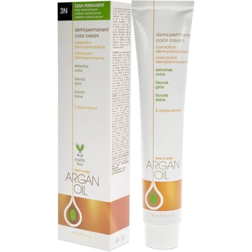 One N' Only Demi Permanent Hair Color - Permanent Hair Dye Made with Argan Oil - Delivers Rich, Accurate Tones with Gray Coverage - Improves Moisture & Elasticity - 3N Dark Natural Brown (3 oz)