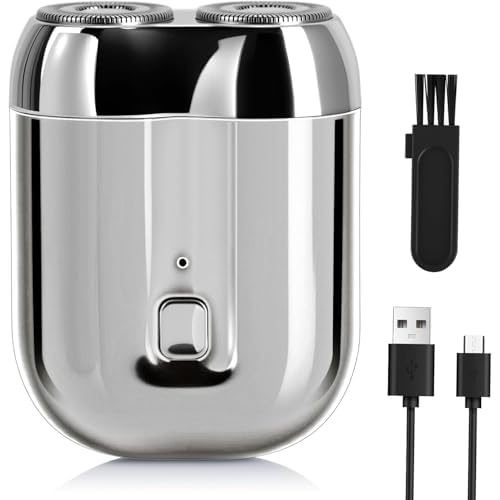Mini Electric Shaver for Men Women, Pocket Dual Head Shaver, Rechargeable Waterproof Compact Travel Electric Razor, USB Close Battery Portable Razor for car, Travel, Office, Home use (Silver)