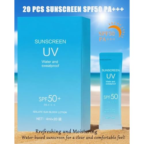 20 Pack Sunscreen SPF50+PA+++ (4ml Each),Moisturizing Travel Size Sunscreen Bulk Christmas Gift Lightweight &Portable,Face&Body Waterproof Mini Suncreens Lotion Women Travel Outdoor Daily Use-A