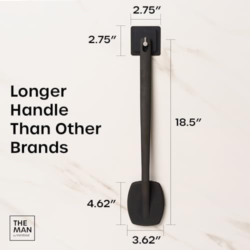 The Man Silicone Back Scrubber for Men - 18.5¡± Shower Brush with Long Handle for Back & Body - Exfoliates, Clears Pores & Prevents Breakouts - Hygienic Body Washer with Hook