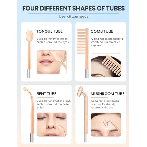 High Frequency Wand, Portable Facial Device with 4 Different Tubes
