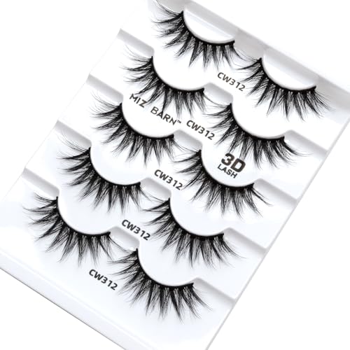 Miz Barn Lashes 3D Cashmere Long Extension Eyelashes Natural Look Soft Reusable False Eyelashes Multipack Wispy Fake Eyelashes 5 Pairs Natural Strip Lashes (CW312)