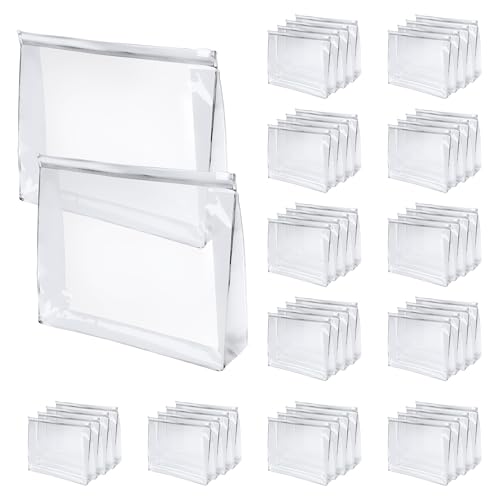 50 Pcs Clear Makeup Bag Travel Toiletry Organizer Zipper Pouches, 9.84 x 7.09 Inches Cosmetic Sorting Bag Waterproof Zipper Organizer, Vacation Swimsuit Bikini Organizer Bags