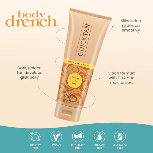 Body Drench Quick Tan Self Tanner Body Lotion ? Sunless Tanning Lotion for Women, Natural-Looking Self Tan, Dark, 8 fl oz
