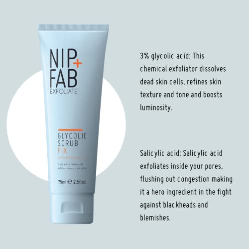Nip + Fab Glycolic Fix Scrub (2.5 fl oz) ? 3% Glycolic Acid 3-in-1 Facial Exfoliator ? Brightening AHA Face Scrub with Salicylic Acid for Smooth Radiant Skin,(Pack of 2)