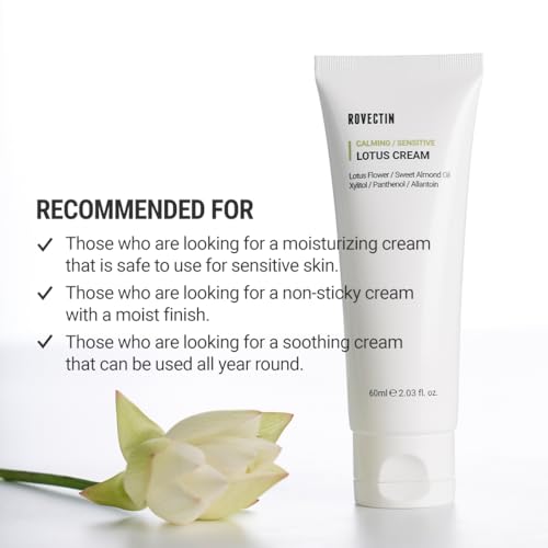 ROVECTIN Calming Lotus Water Cream - Lightweight Face Moisturizer for Oily, Combination Skin | 75% Lotus Water Extract For Skin Purifying, Anti-Aging | Vegan Korean Skincare (2.03 fl.oz) [2 Pack]
