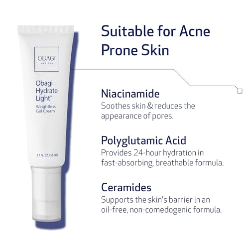 Obagi Hydrate Light Oil-Free Moisturizer ? Fast-Absorbing, Lightweight Gel for Acne-Prone Skin ? Non-Comedogenic, Hypoallergenic with Soothing Niacinamide, Glycerin & Ceramides for 24-Hour Hydration