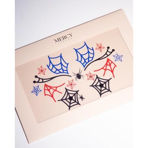 Spiderwebs Face Jewels by Mercy London Red Blue Black Costume Accessories Face Gems Jewels All In One Halloween Headpiece Stick On Spider Man