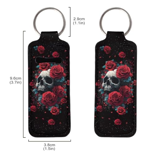 Rose Skeleton Pattern Chapstick Holder Keychain Clip-on Sleeve Chap Stick Pouch Lip Balm Holsteror Lipstick Tracker Safeguard