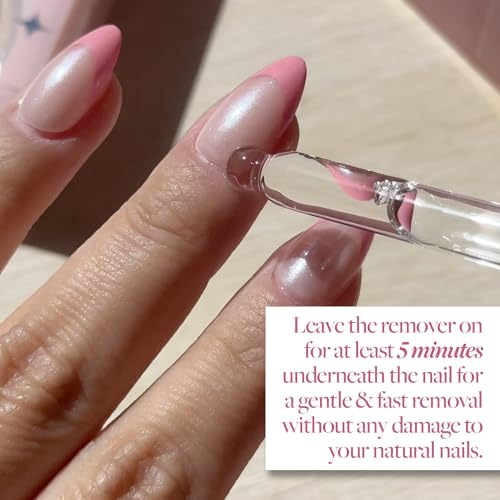 Glamnetic Press-On Nails - Goal Digger | Super Strong Brush On Nail Glue & Press-On Nail Remover | Glossy, Semi-Transparent, Short Round Nails with Gold Foil, Reusable | 12 Sizes - 30 Nail Kit