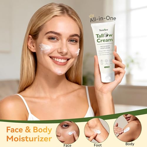 Beef Tallow for Skin, 100% Grass-Fed Whipped Tallow Balm ? Organic Moisturizer for Face & Body ? Deep Hydration for Dry & Sensitive Skin ? Natural Tallow Cream