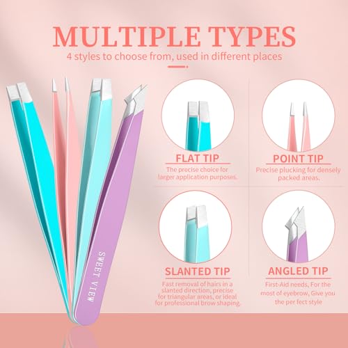 7pcs Eyebrow Tweezers Kit for Women Precision Plucker with Brow Scissors & Razor & Spoolie for Facial, Chin, Brow, Splinter and Ingrown Hair