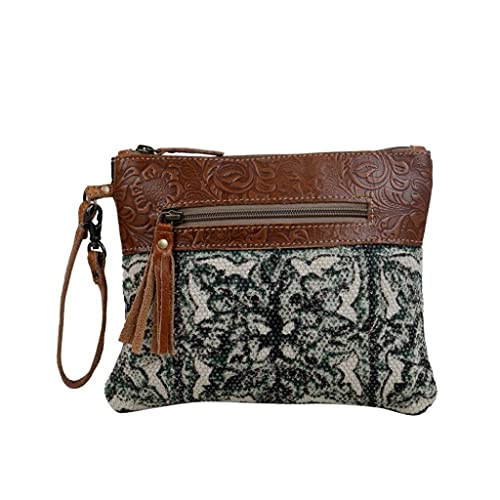 Myra Bag Hope Pouch - 9.5x8 Western Travel Makeup Bag, Organizer with Canvas and Leather Wrist Strap, Small Travel Toiletry Bag for Women, Compact Cosmetics Case, Cute Skincare Pouch, Boho Gift