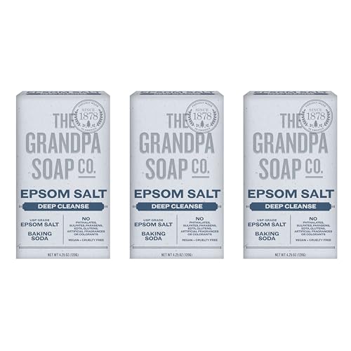 The Grandpa Soap Company Epsom Salt Bar Soap - Deep Cleansing Soap, Made with Epsom Salt and Baking Soda, Removes Dirt Grease and Grime, Vegan, For Face and Body, 4.25 Oz, 3 Pack