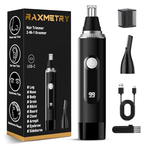Nose Hair Trimmer for Men and Women,2025 Professional Painless IPX7 Waterproof Eyebrow & Facial Hair Trimmer,USB Rechargeable with LED Display Dual-Edge Blades for Smoother Cutting,BlackSilver