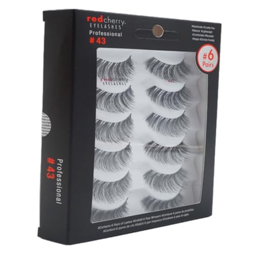 Red Cherry Eyelashes #43 - Multipack 6 Pairs Professional Full Black False Eyelashes Handmade Natural Cruelty-Free Vegan-Friendly