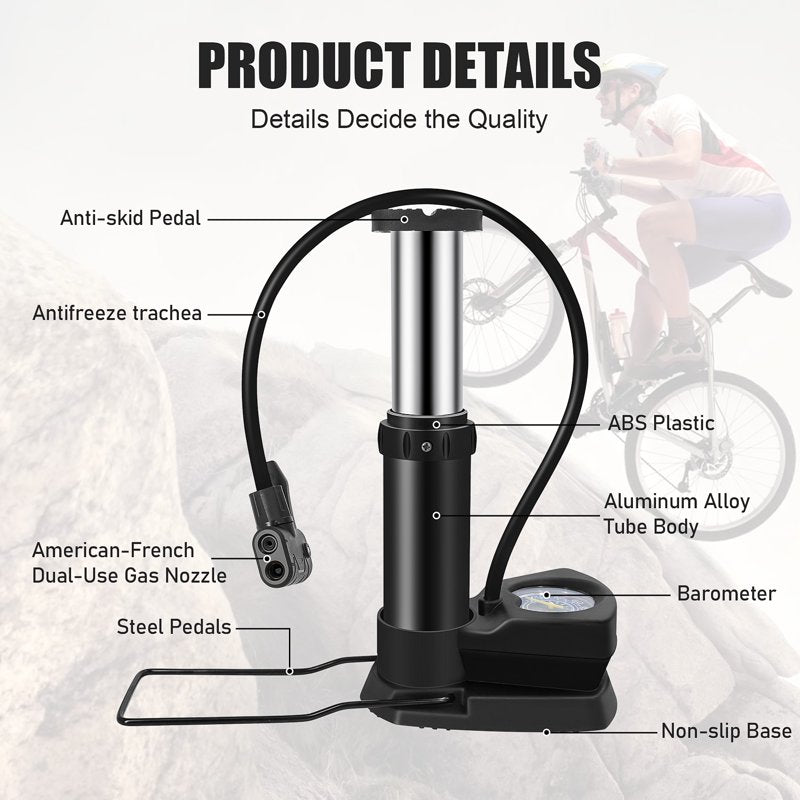 Portable Foot Pump with Gauge - 160 PSI Bicycle & Sports Ball Inflator