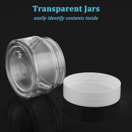 Acrux7 60 Pack 1oz Plastic Jars Round Clear Cosmetic Container Jars with White Lids, Refillable Empty Plastic Slime Jars for Lotion, Cream, Ointments, Makeup, Eye Shadow, Samples