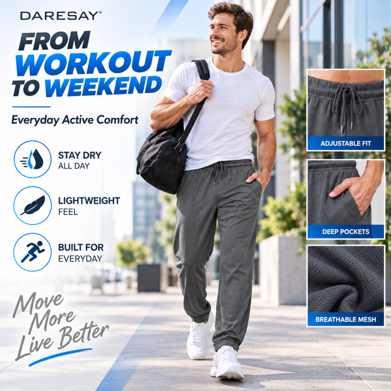 Men's Lightweight Quick-Dry Mesh Jogger Pants 3-Pack - Activewear