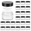 1oz Glass Jar with Lid, Hoa Kinh 40 Pack Clear Round Containers Cosmetic Glass Jars with Inner Liners and Black Lids Travel Jars for Storing Lip and Body Scrub, Lotion, Body Butter, Bath Salts, Liquid