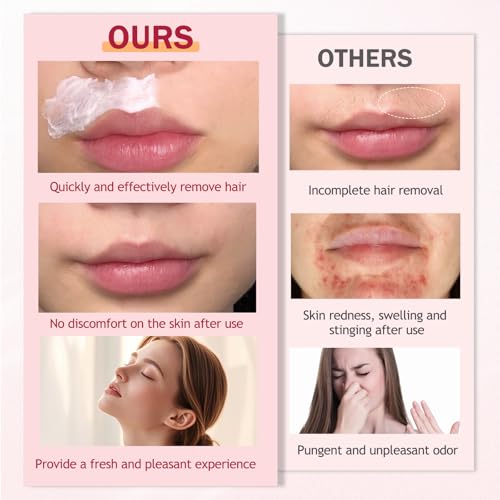 Painless Facial Hair Removal Cream for Upper Lip, Chin and Peach Fuzz - Women's Depilatory Cream Kit with Soothing Cream, Fast Acting 4-Min Formula Safe for Sensitive Skin,2.04 FL oz(Box of 1)