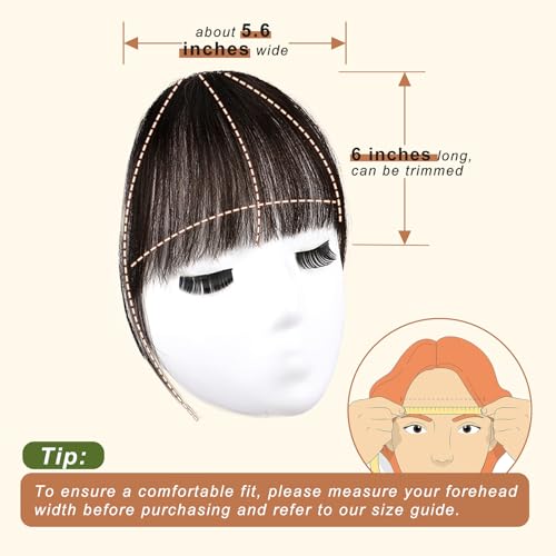 Bangs Hair Clip Dark Brown Clip in Bangs 100% Human Remy Wispy Clip on Hair Extensions Fringe with Temples Hairpieces for Women