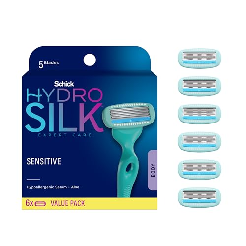 Schick Hydro Silk Dermaplaning Wand with 6 Blades and Hydro Silk Moisturizing Razor Blade Refills for Women with Shower Hanger, 6 Count