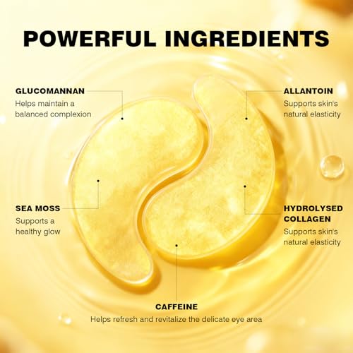 Under Eye Patches 60PCS, 24K Gold Collagen Eye Mask for Puffy Eyes & Dark Circles, Hydrating Eye Pads with Hyaluronic Acid, Vitamin C & Castor Oil, Anti-Aging Under Eye Treatment to Smooth Fine Lines