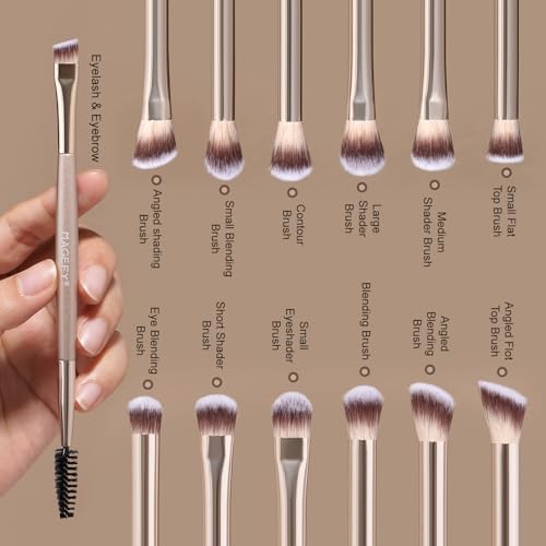 MAGEFY 20 Pcs Makeup Tool Set,13 Eye Makeup Brushes Professional Eyeshadow Makeup Brushes Set for Eyeshadow, Eyebrow, Eyeliner, Blending Concealer-Champagne