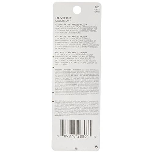 Revlon Pencil Eyeliner, ColorStay 2-in-1 Eye Makeup,Waterproof, Longwearing with Smudge Brush, Angled Kajal Eyeliner, 101 Onyx, 0.01 Oz