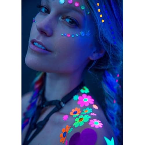 Sasswear Blacklight Body Stickers - Neon Fashion Accessories for Raves, Festivals and Glow Parties, 40/pk (Daisy)