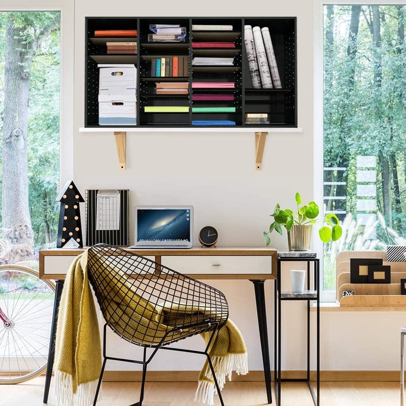Wooden Literature Organizer with Adjustable Compartments for Office & Classroom