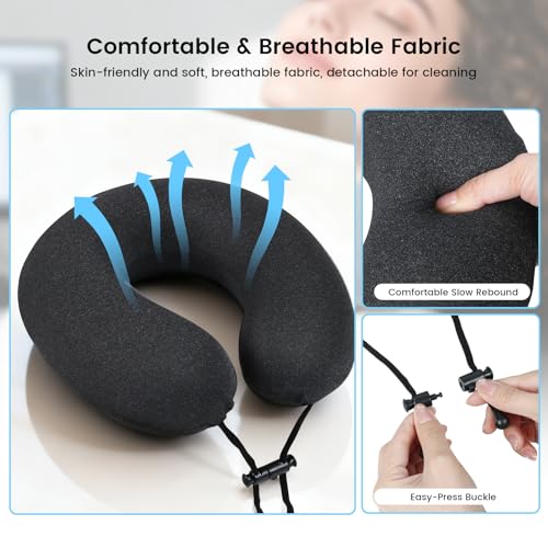 Intelligent Support Memory Foam Pillow£¬Adjustable Massage Pillow ? Multi-Use Ergonomic Neck Pillow for Office Naps,Travel, Recliner Headrest ? Portable (Black Pillow+Black Plastic Stand)