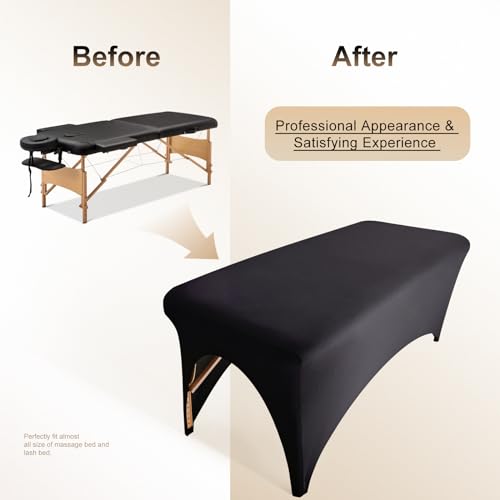 2-Piece Spa Bed Cover Professional Lash Bed Cover Stretchy Massage Table Cover Beauty Bed Protective Topper, Excellent for Lash Extension, Spa, Massage, Beauty Salon, Wax, Tattoo (Black)