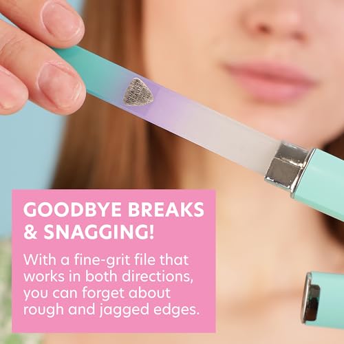 BONA FIDE BEAUTY Czech Glass Nail File with Case and Ergonomic Glass Nail Files for Natural Nails in Pastel Green and Violet Bundle