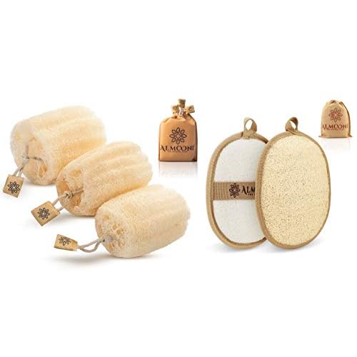 Premium Natural Egyptian Shower Loofah Sponge and Loofah Pad Bundle, Made with Natural Egyptian Shower Loofah Sponge That Gets Your Body Clean