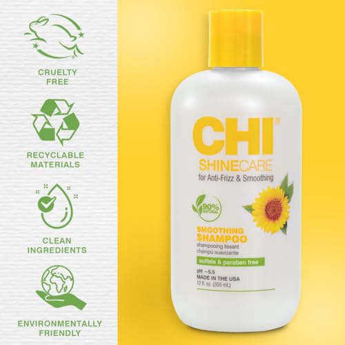 CHI ShineCare Smoothing Shampoo, Transforms Dull Hair Adding Instant Shine And Hydration, Sulfate, Paraben, & Cruelty-Free, 12 Oz