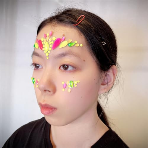 Topz Neon Face Jewels Face Gems Sticker Christmas Makeup Face Tattoos Rainbow Crystal Eye Gems Sticker Body Glitter Fluorescent Rhinestone sticker Body Gems Temporary Tattoo