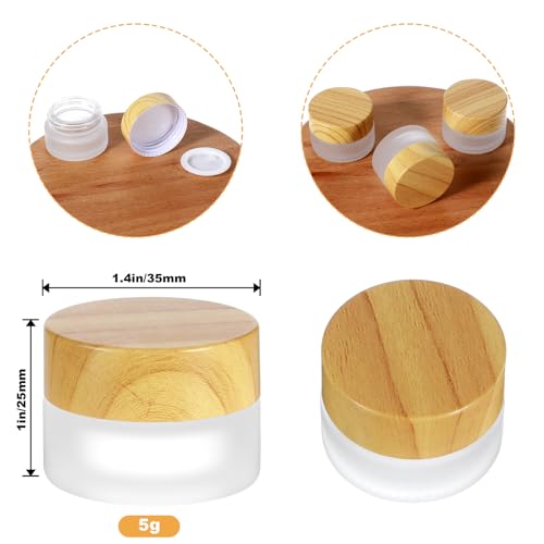 32 Pcs Glass Cosmetic Containers 5 Grams Round Frosted Cosmetic Jars with Leak proof lids Empty glass sample Jars Scrub Balm Lotions Sample Containers for Makeup Lotion Lip Balm Eye Cream