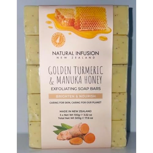 Natural Infusion Golden Turmeric & Manuka Honey Exfoliating Soap Bars, 5 Pack, 17.6 oz.