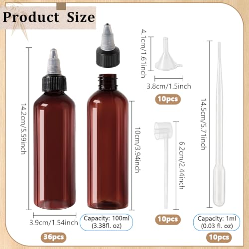 36 Pcs 3.4oz Sauce Bottle with Squeeze Top,Squeeze Empty Plastic Bottle for Shampoo Lotion Liquid Body Soap Cream Toiletries,Equipped with Dropper, Funnel, and Dispenser