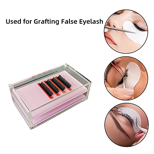 2 Layers Acrylic Eyelash Pallet Organizer Box, Grafting Eyelash Clear Makeup Display Container for False lashes Transparent Storage Case (Pink)