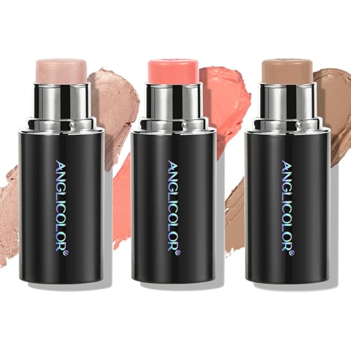 3 Pack Contour Stick Set, Face Shaping & Contouring Stick with Highlighter Blush Bronzer for Sculpt the Cheeks Nose Jawline, Blendable Long Lasting Makeup Stick Trio for Older Women (#2 NEUTRAL)