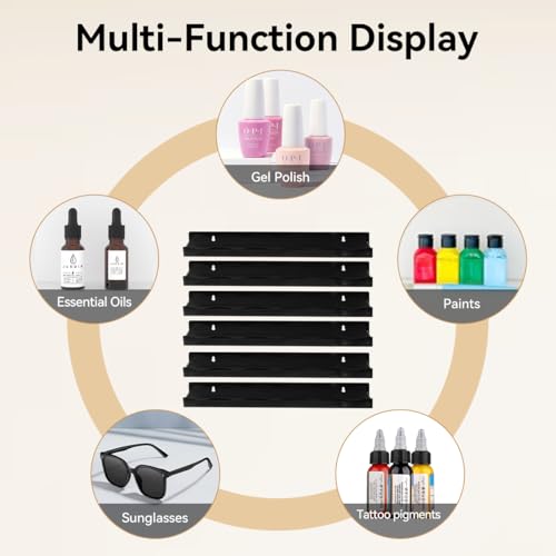 15" Nail Polish Rack Wall Mounted Shelf Acrylic Paints Gel Polish Organizer and Storage with End Caps for Nail Techs, Art Lovers, Great Display Salons, Floating Shelves for Wall, Black
