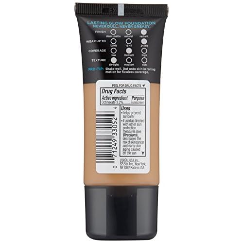 L'Oreal Paris Makeup Infallible Up to 24HR Pro-Glow Foundation, Caramel Beige, 1 fl oz.
