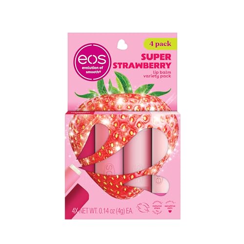 eos Lip Balm Gift Set- Super Strawberry, Limited-Edition, eos lip balm, All-Day Moisture, Lip Care, Shea Butter, Moisturizing, Variety Pack, 0.14 oz, 4-Pack