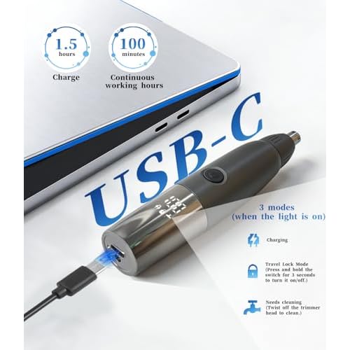 2026 New Upgrade Men's Nose and Ear Trimmer with LED Display ? Rechargeable Nose Hair Trimmer for Men, Eyebrow and face Trimmer, Powerful Motor & Dual-Edge Blades, Waterproof