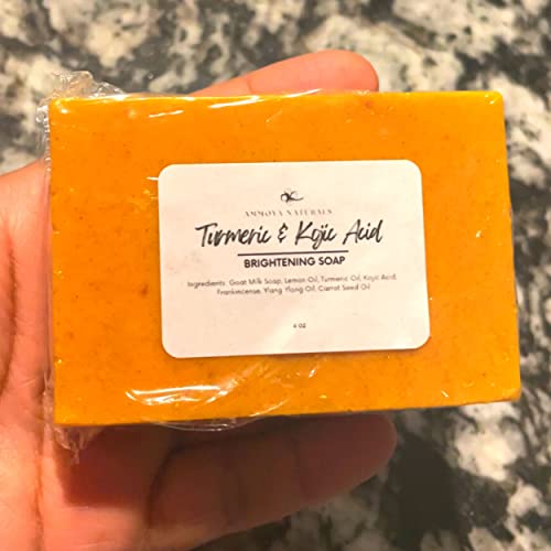Turmeric and Kojic Skin Brightening Soap All Natural Gentle Cleanser for All Skin Types. Fights Acne, Reduces Dark Spots & Fades Scars. Face & Body Cleanser for Men, Women & Teens. (2 Pack)
